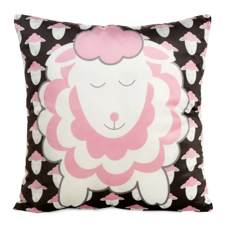 Poszewka na poduszkę 45x45 cm welwetowa z motywem słodkich baranków czarno, różowa KIDS 7 B DESIGN 96 Eurofirany