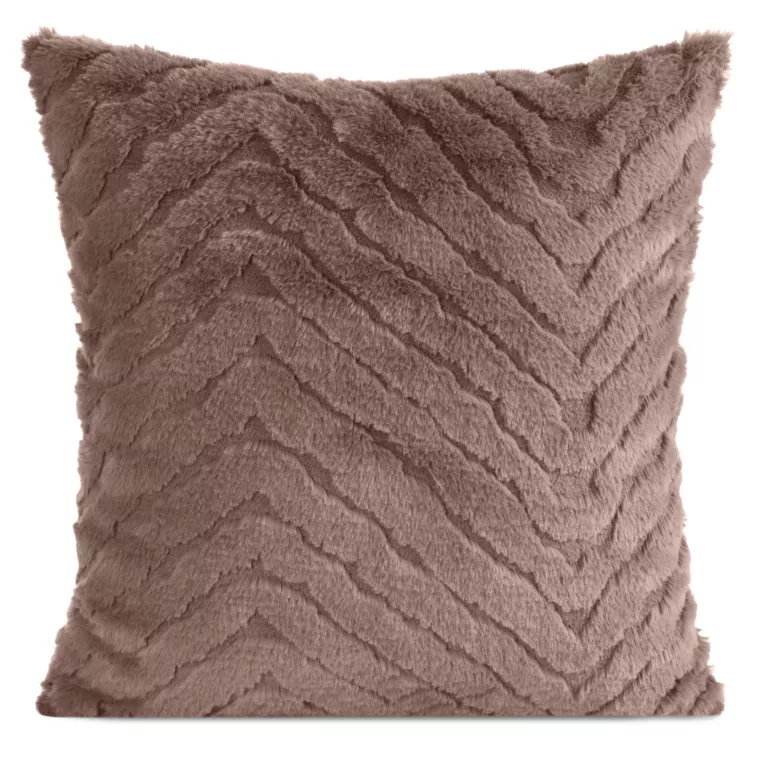 Poszewka na poduszkę 45x45 cm ciemnobeżowa futrzana z wytłaczanym wzorem KATE Eurofirany