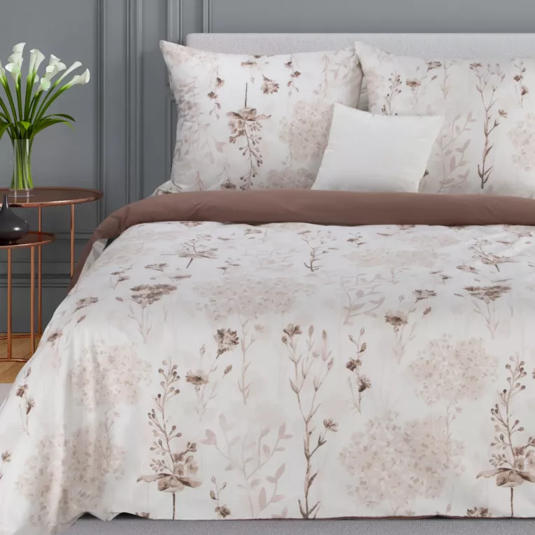 Pościel 160X200 bawełniana kolor kremowy, brązowy z motywem botanicznym DIVA 17 Eurofirany