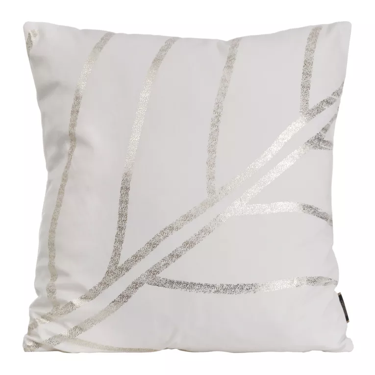 Poszewka na poduszkę 45x45 cm welwetowa z błyszczącym nadrukiem liści biała BLINK 38 Eurofirany