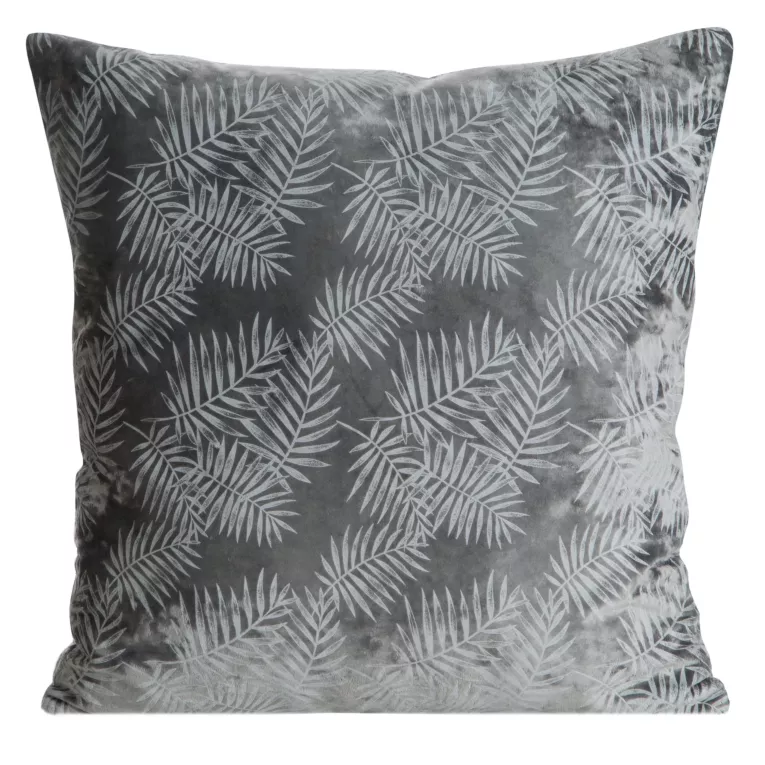 Poszewka na poduszkę 45x45 cm welwetowa z miękkiego welwetu z nadrukiem liści palmy grafitowa VELVET 74 EUROFIRANY PREMIUM
