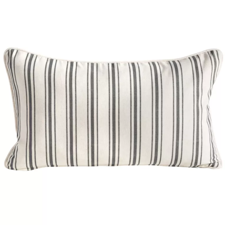 Poszewka na poduszkę 30x50 cm bawełniana z dodatkiem lnu kremowo, stalowa zdobiona subtelnym nadrukiem pasów  LEN Eurofirany