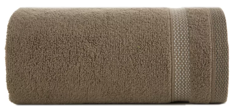 Ręcznik do rąk 30x50 cm bawełniany kolor jasnobrązowy zero twist z bordiurą w paski 400 g/m2 RIKI Eurofirany