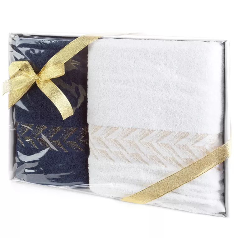 Zestaw ręczników bawełnianych 2 szt kolor biały, granatowy 450 g/m2 GLOW Eurofirany