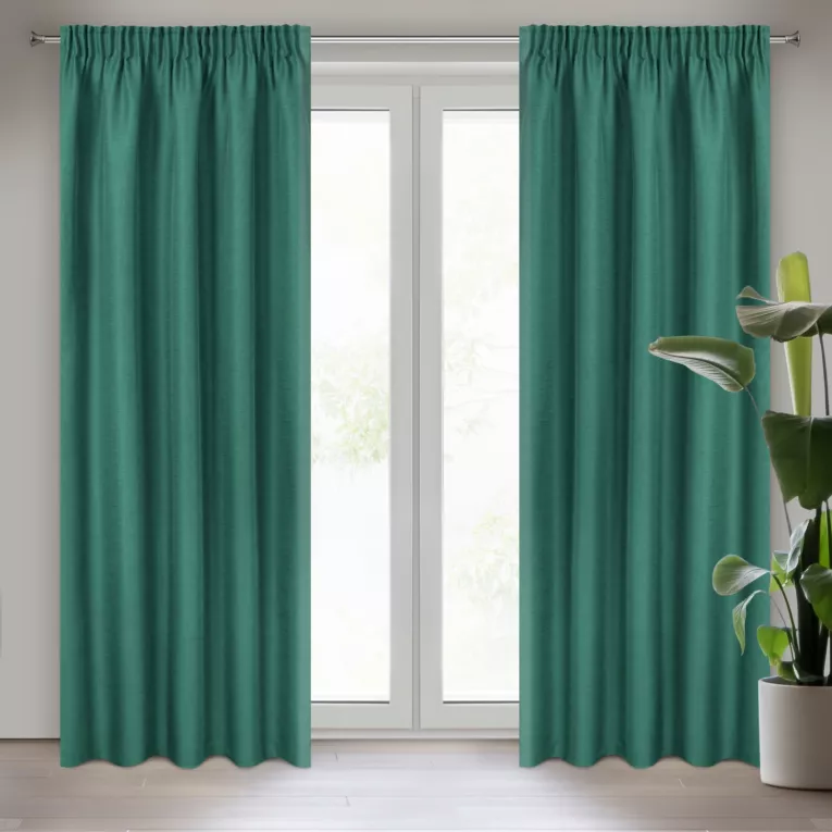 Zasłona zielona o lnianym splocie w stylu eko 140x270 cm taśma STYLE Eurofirany