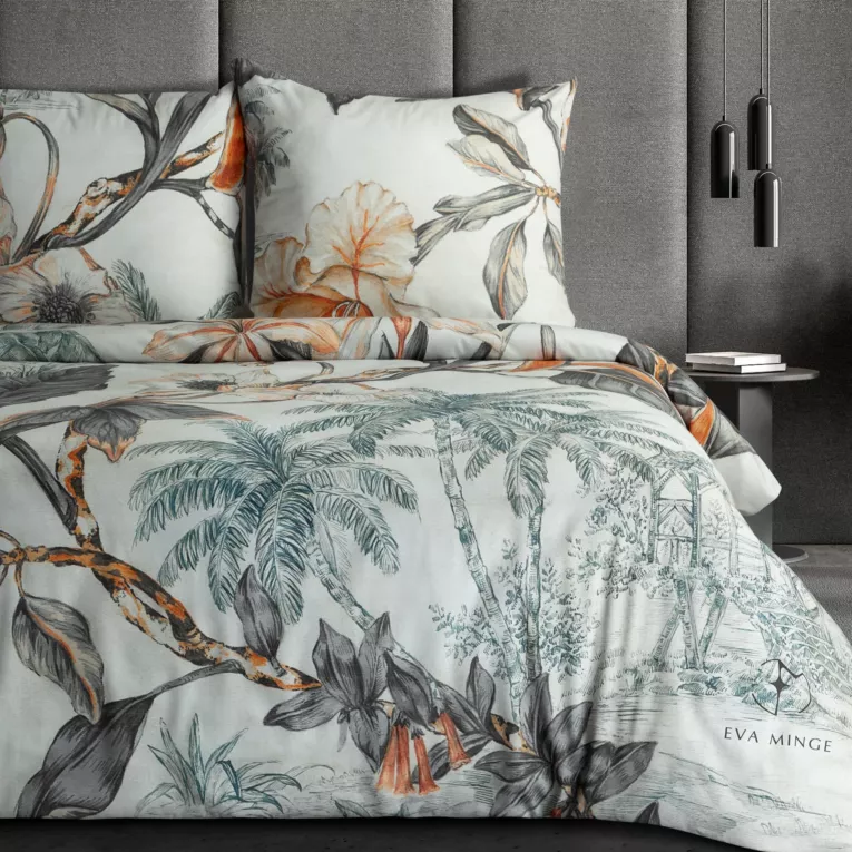 Pościel 160x200 cm z makosatyny bawełnianej kolor kremowy, pomarańczowy z designerskim nadrukiem AIKO Eva Minge Eurofirany