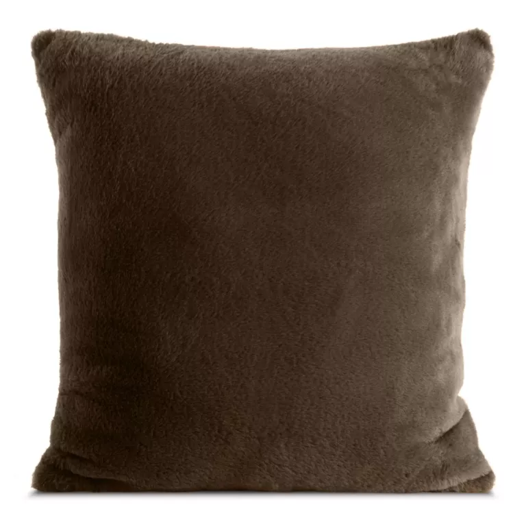 Poszewka na poduszkę 45x45 cm ciemnobrązowa z miękkiej futrzanej tkaniny NINA Eurofirany