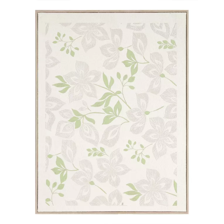 Obraz kremowo, zielony nadruk na płótnie zdobiony drobnymi kwiatami  45x60 cm Eurofirany