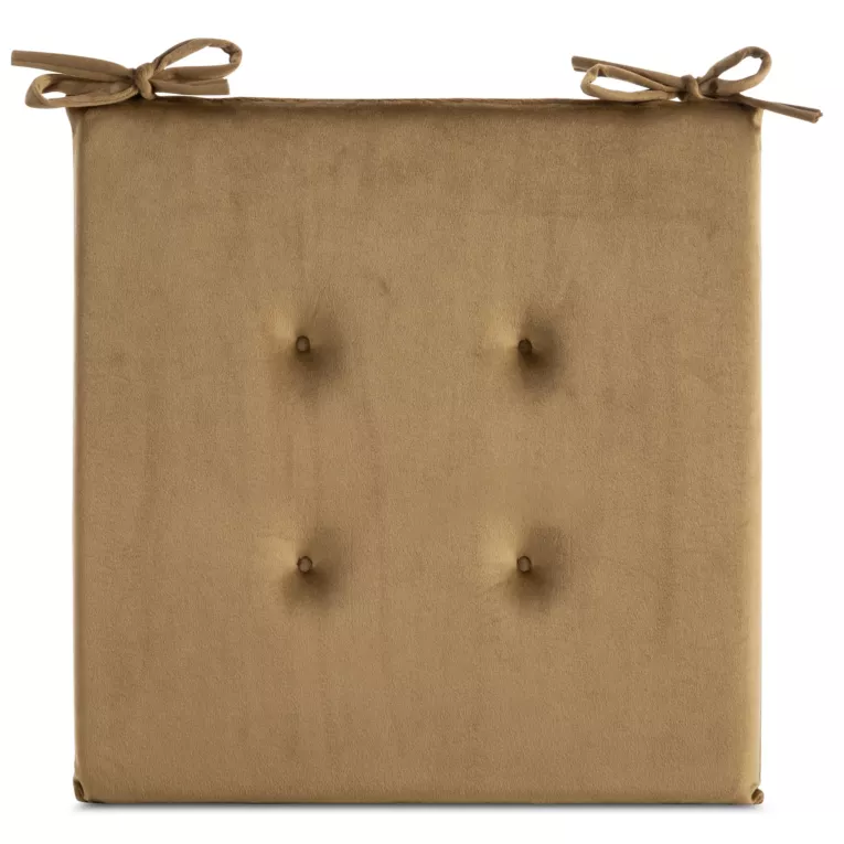 Poduszka na krzesło 40 x 40 x 3 cm welwetowa miodowa z ozdobnym pikowaniem i praktycznymi troczkami GAJA Eurofirany