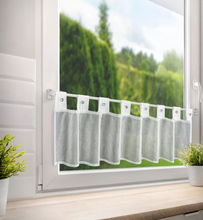 Zazdrostka biała z gładkiej matowej tkaniny z ozdobnymi szelkami z kryształkami 150x30 cm SEVILLA Eurofirany