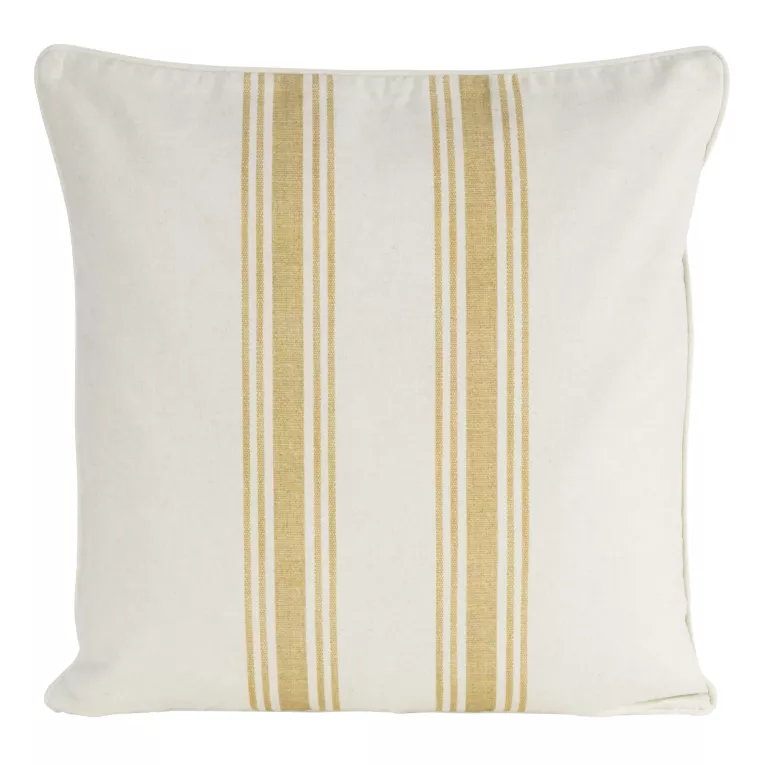Poszewka na poduszkę 50x50 cm bawełniana z dodatkiem lnu kremowo, żółta zdobiona subtelnym nadrukiem pasów  LEN Eurofirany