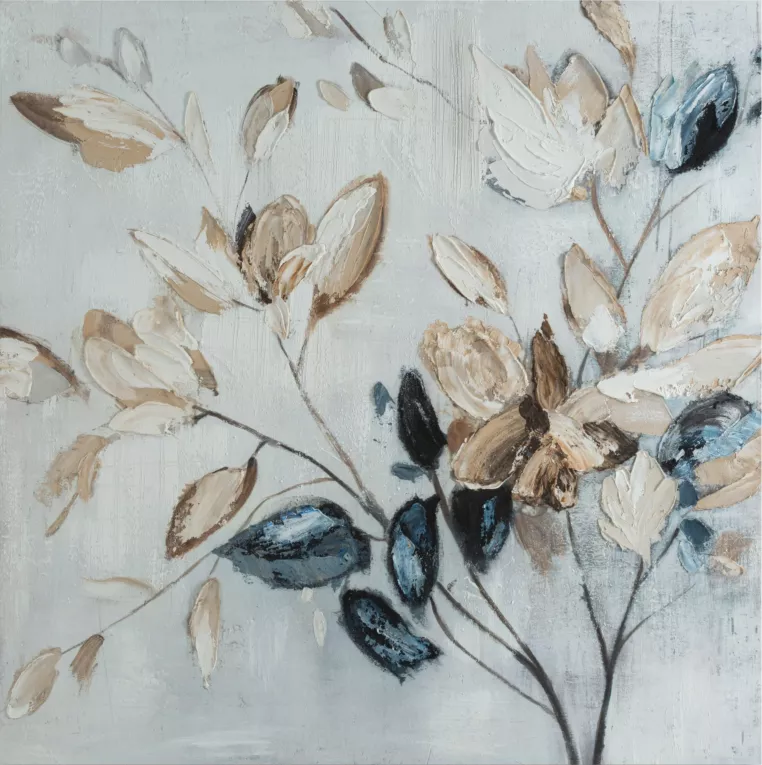 Obraz ręcznie malowany na płótnie z motywem liści Eurofirany