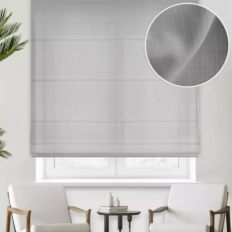 Roleta rzymska stalowa z gładkiej matowej etaminy o naturalnym splocie