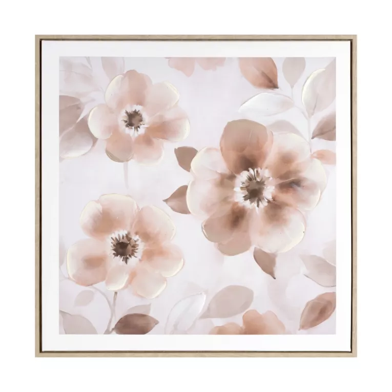 Obraz pudrowo, kremowy nadruk na płótnie w kwiaty 60x60 cm Eurofirany