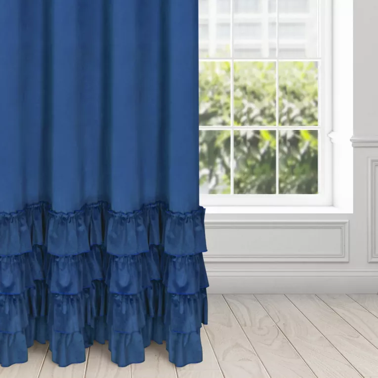Zasłona granatowa z welwetu zdobiona falbanami 140x250 taśma CHARLOTTE 1 Eurofirany