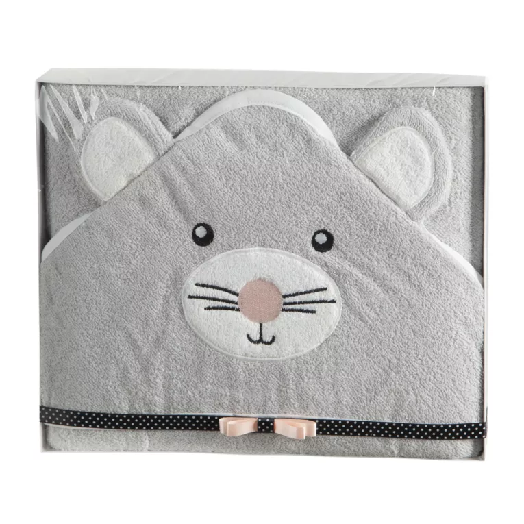 Zestaw upominkowy, ręcznik bawełniany 100x100 cm kolor srebrny z kapturkiem Eurofirany