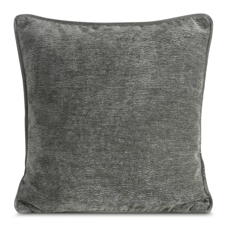 Poszewka na poduszkę 45x45 cm stalowa z szenilowej garbowanej tkaniny i wypustką na brzegach KLARA 03 Eurofirany
