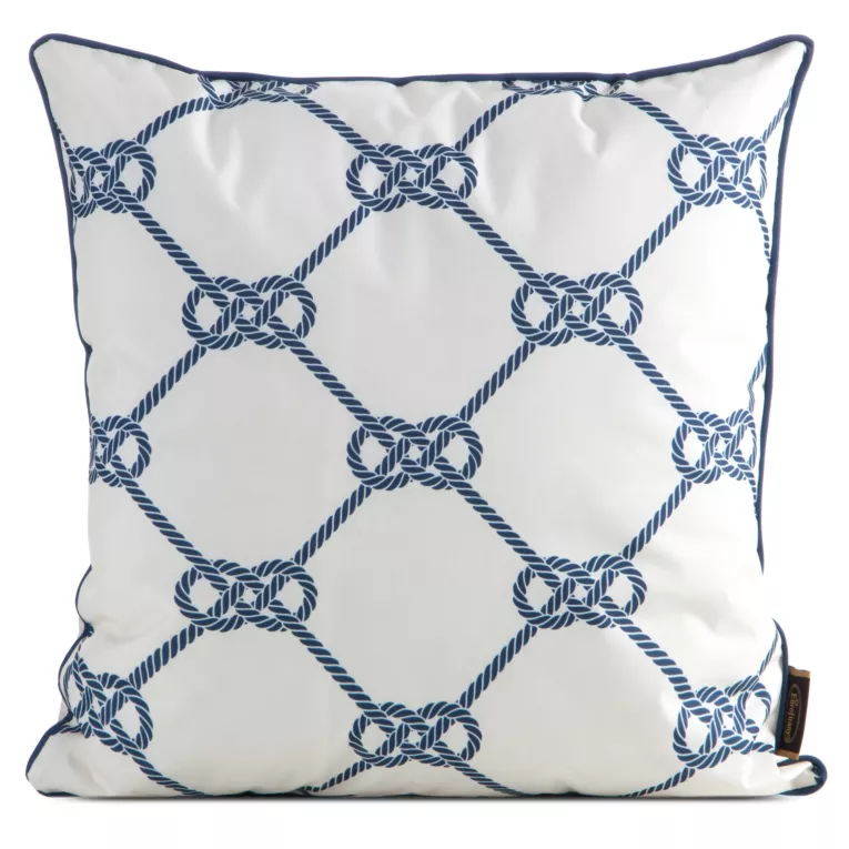 Poszewka na poduszkę 45x45 cm z tkaniny wodoodpornej na taras oraz balkon w stylu marynistycznym biało, garnatowa GARDEN Eurofirany