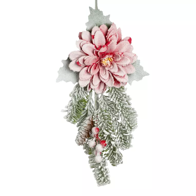 Kwiat świąteczny z gałązkami ośnieżony Eurofirany