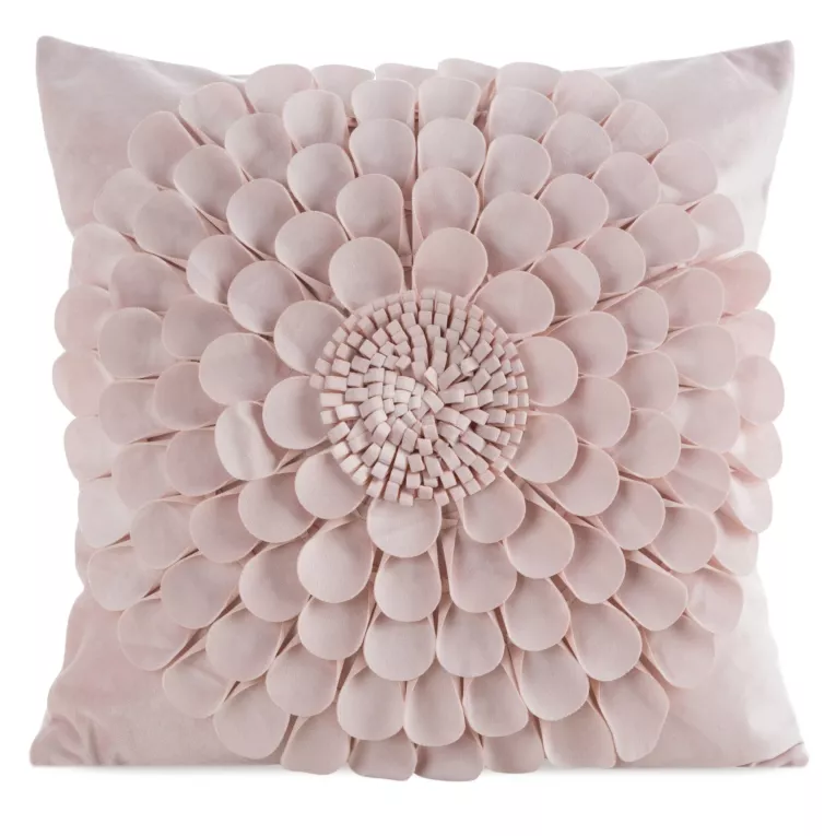 Poszewka na poduszkę 45 x 45 cm z welwetu kolor pudrowy zdobiona kwiatem 3D FLORES 2 Eurofirany