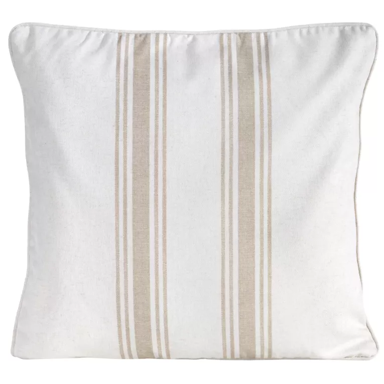 Poszewka na poduszkę 50x50 cm bawełniana z dodatkiem lnu zdobiona subtelnym nadrukiem pasów beżowa LEN Eurofirany