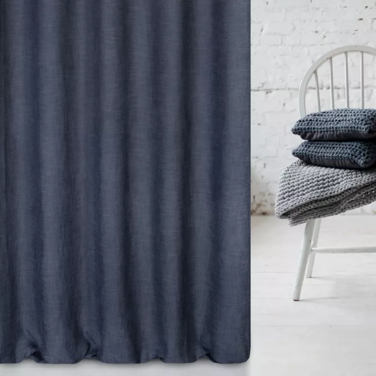 Zasłona szyta na taśmie fala granatowa o naturalnym, gęstym splocie w stylu eko