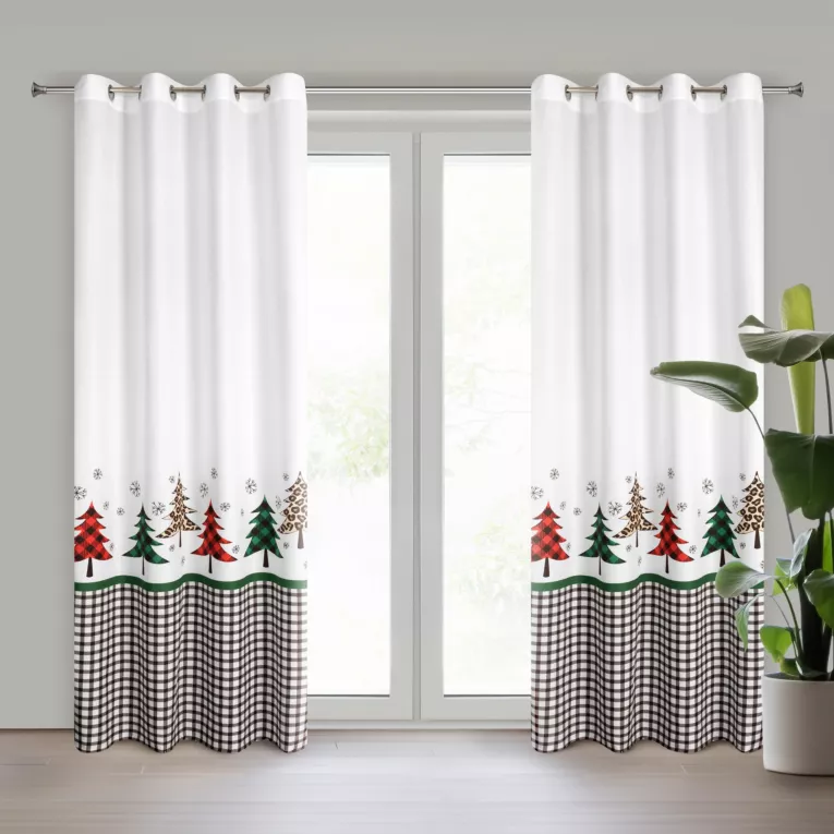 Zasłona biało, czarna świąteczna 140x250 cm przelotka GERDA Eurofirany