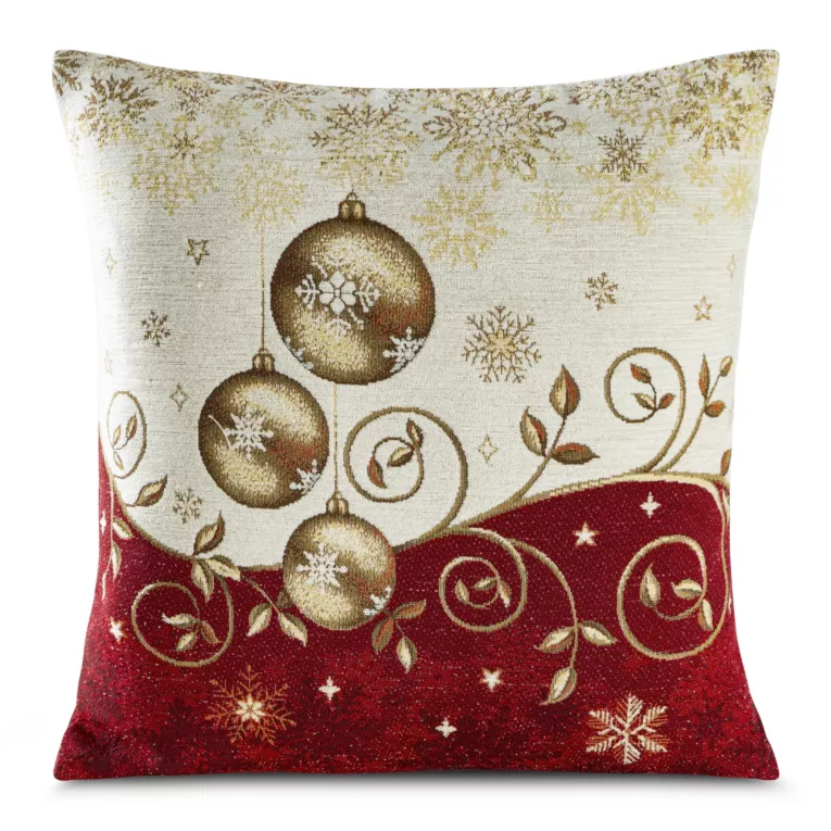 Poszewka na poduszkę 45x45 cm świąteczna gobelinowa z mieszanki włókien beżowo, czerwona Eurofirany
