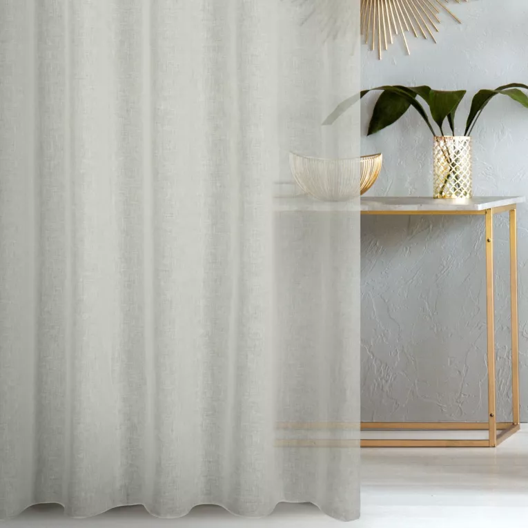 Firana szyta na taśmie fala kremowa wykonana z naturalnej lnianej tkaniny, matowa, wykończona obciążnikiem