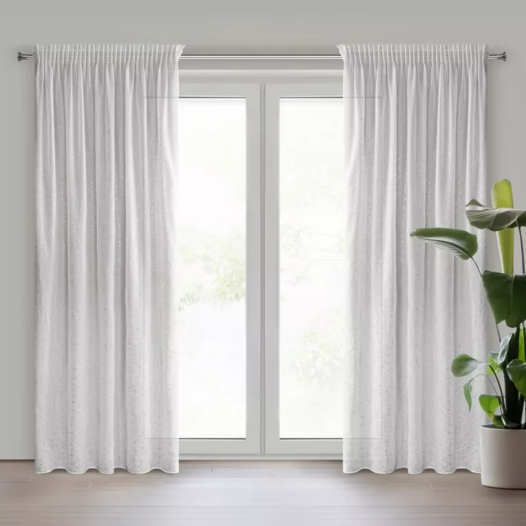 Firana biała z szampańskim nieregularnym wzorem 140x270 cm taśma ROXI Eurofirany