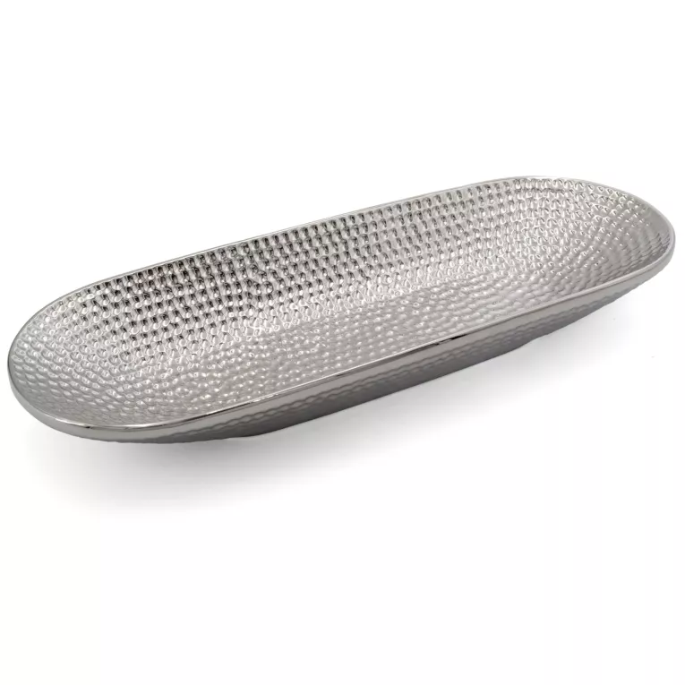 Patera dekoracyjna srebrna z ozdobnym wzorem 41x15x6 cm GREG Eurofirany