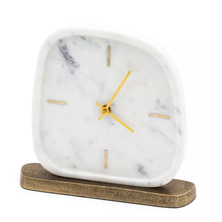 Dekoracyjny zegar stołowy zdobiony marmurowym wzorem Eurofirany