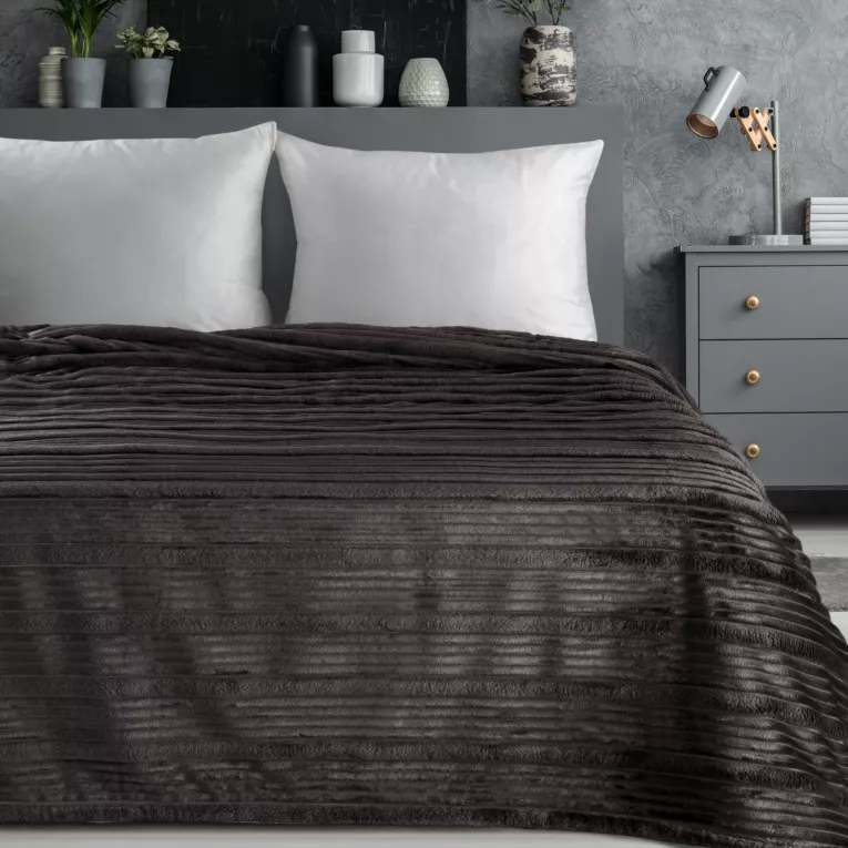 Koc 200x220 cm stalowy, typu flano z wzorem 3D NINA Eurofirany