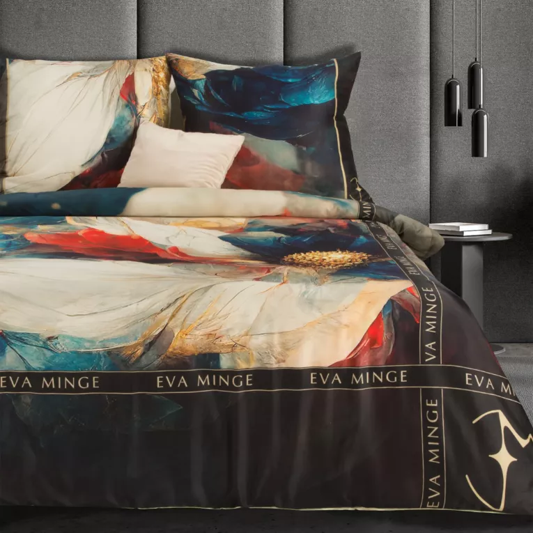 Pościel 160x200 cm z makosatyny bawełnianej kolor czarny, beżowy z designerskim nadrukiem ANABEL Eva Minge Eurofirany