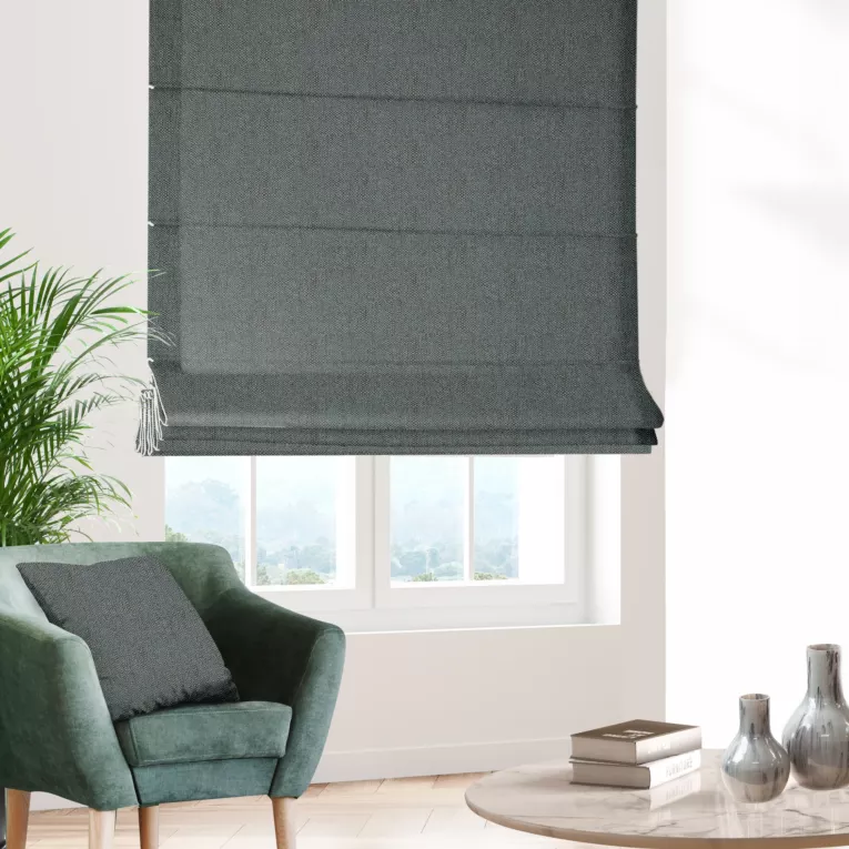 Roleta rzymska jasnoturkusowo turkusowa z miękkiej tkaniny z efektem melanżu