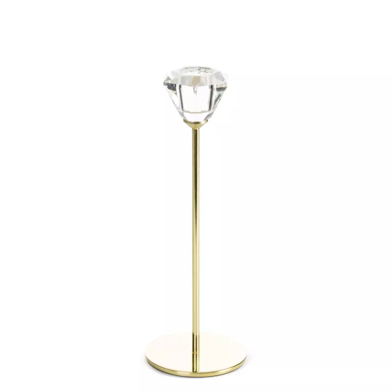 Świecznik dekoracyjny transparentny, złoty z subtelnym kryształem średnica 8x23 cm SALMA  Eurofirany