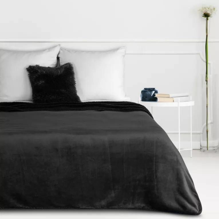 Koc  150x200 czarny z miękkiego polaru ze strukturą baranka TEDY EUROFIRANY PREMIUM