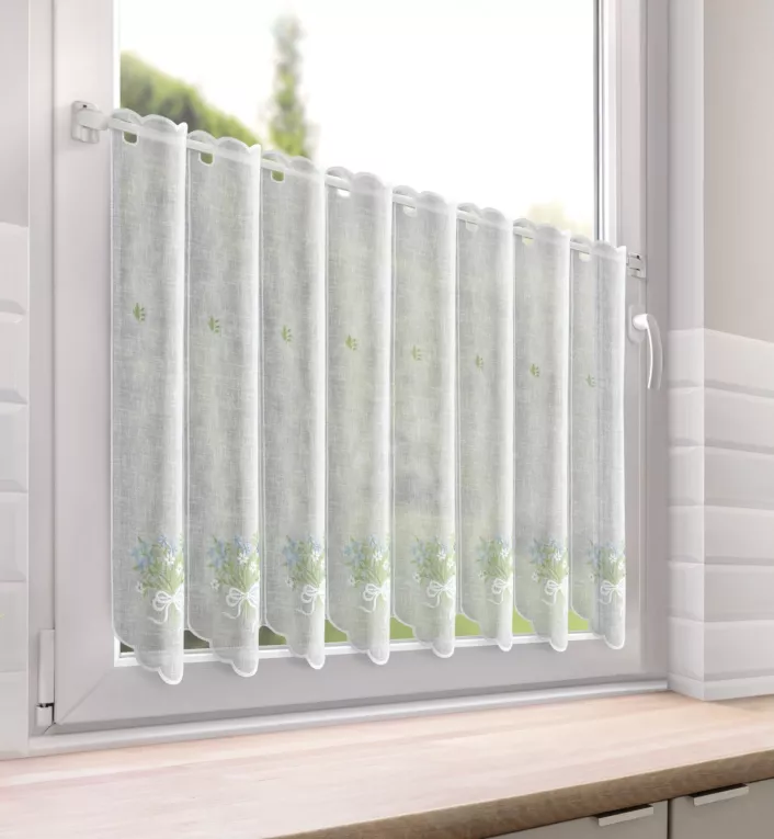 Tkanina firanowa zazdrostka z etaminy zdobiona haftem lawendy Eurofirany