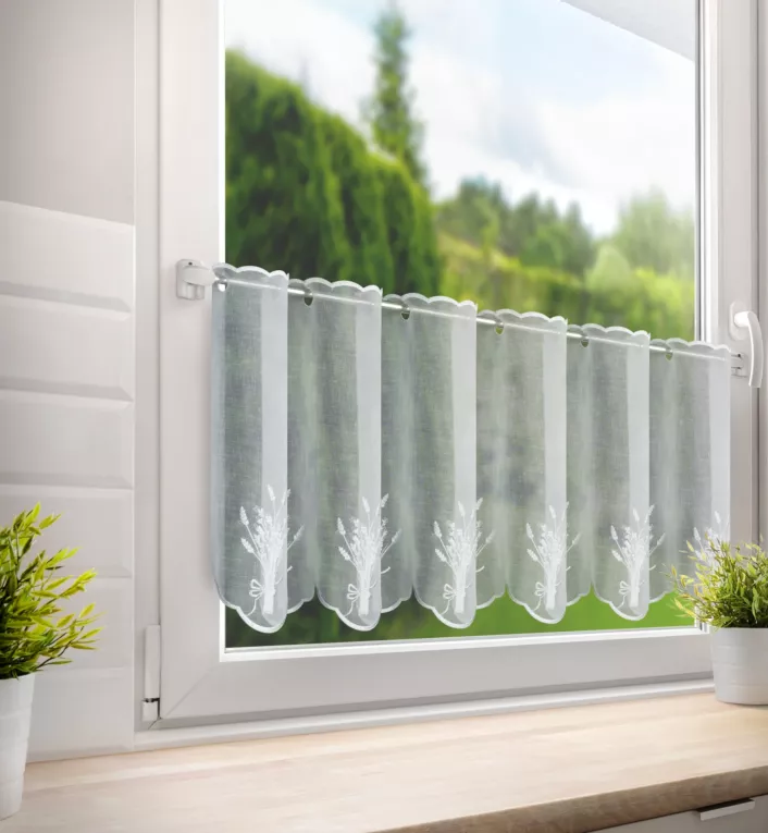 Tkanina firanowa zazdrostka z etaminy z haftem lawendy Eurofirany