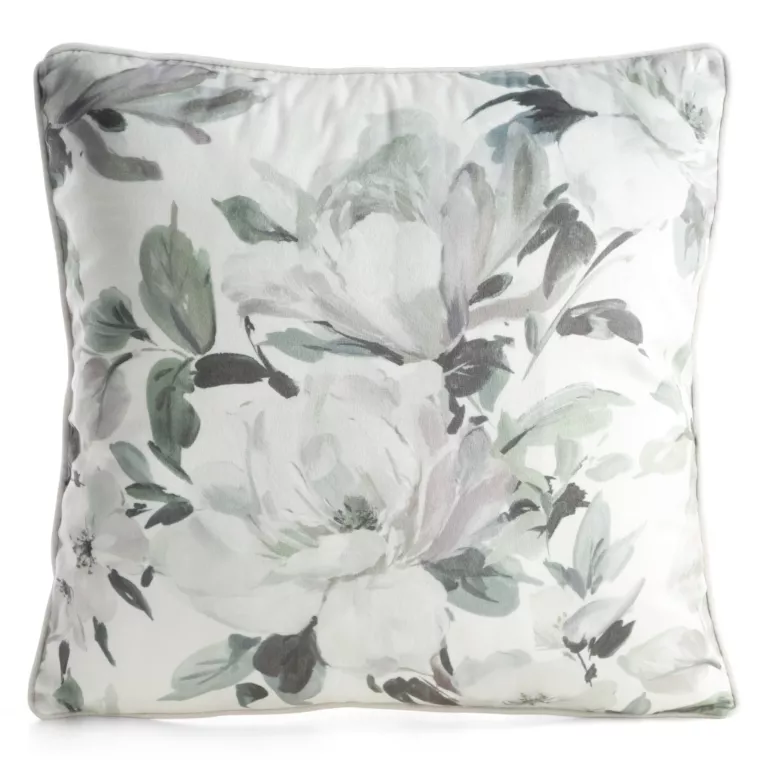 Poszewka na poduszkę 45x45 cm z welwetu biało, niebieska z motywem kwiatów - NOA Eurofirany
