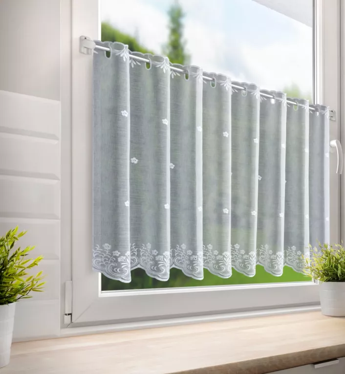 Tkanina firanowa zazdrostka z etaminy z haftem i cyrkoniami Eurofirany