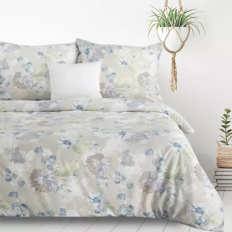 Pościel 140x200 z mikrowłókna kolor popielaty z motywem kwiatowym Design 91 Eurofirany