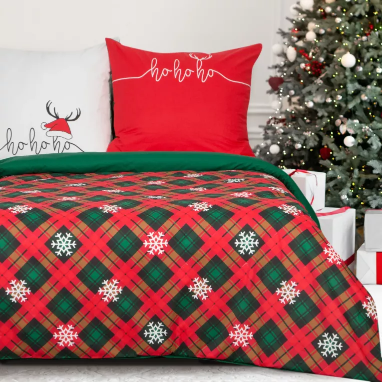 Pościel świąteczna 160x200 cm bawełniana kolor czerwony, zielony z motywem kraty KARMEN Eurofirany