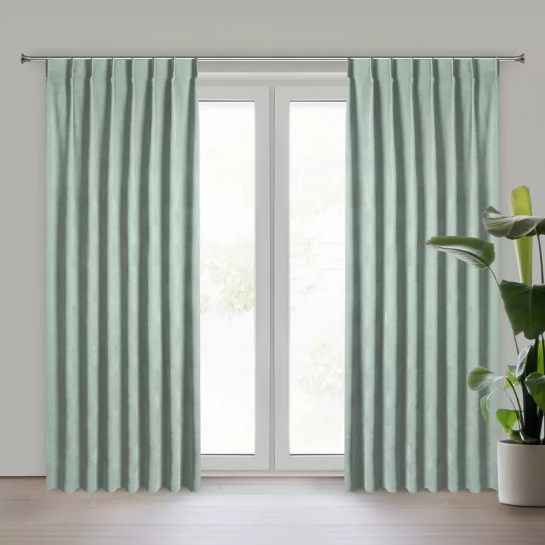 Zasłona miętowa z tkaniny welurowej 220x260 cm szerokość po zmarszczeniu flex 1:1,5 Dora Eurofirany