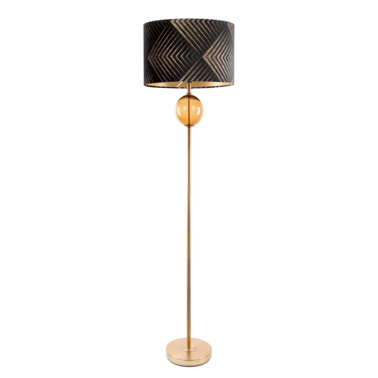 Lampa stojąca czarna VICTORIA 2 z welwetowym abażurem z motywem geometrycznym Limited Collection Eurofirany