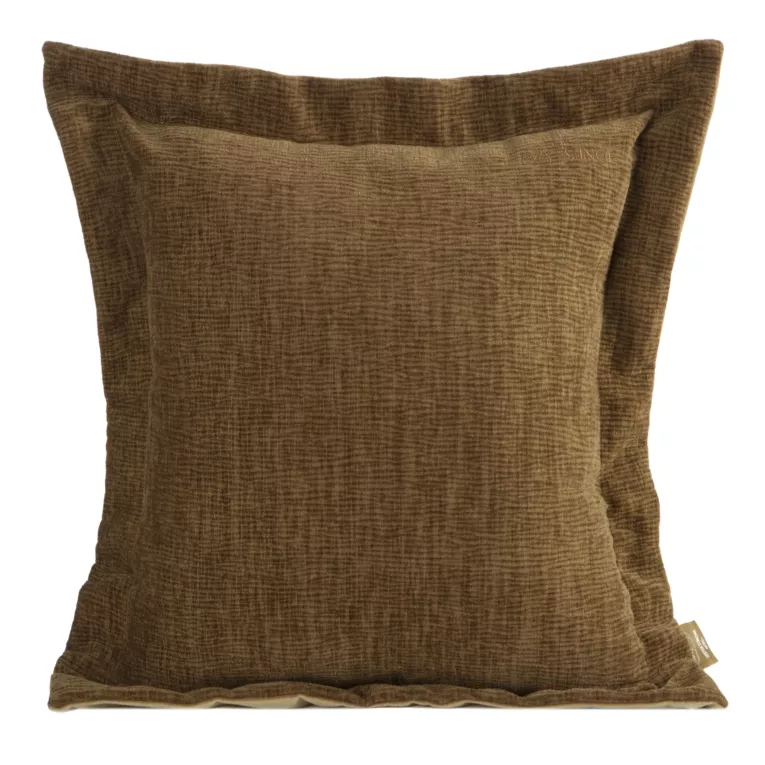 Poszewka na poduszkę  55x55 cm z szenilowej tkaniny jasnobrązowa o widocznym ozdobnym splocie Eva Minge Elegante Eurofirany