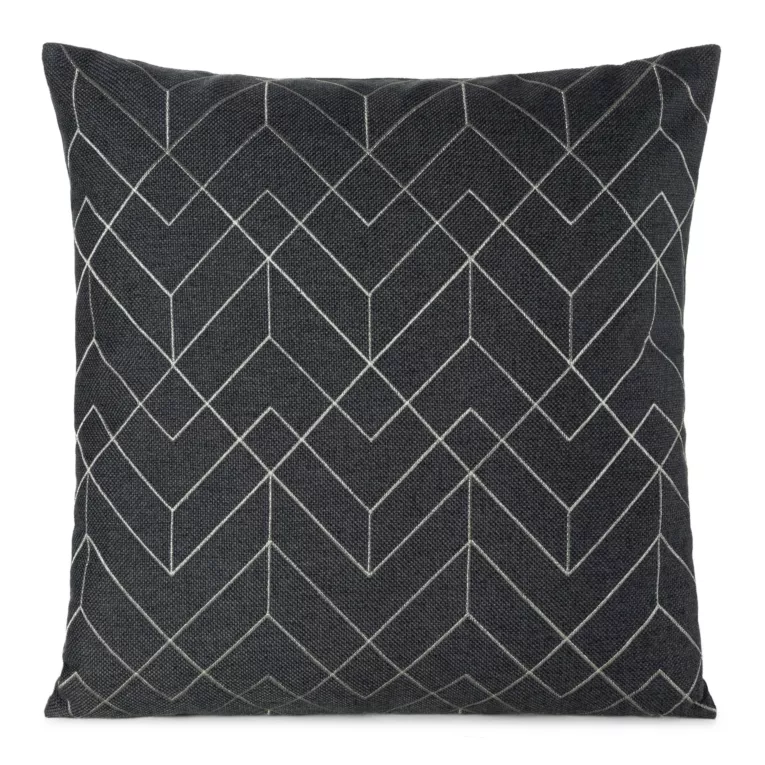 Poszewka na poduszkę 45x45 cm z geometrycznym haftem stalowo, srebrna MILA Eurofirany