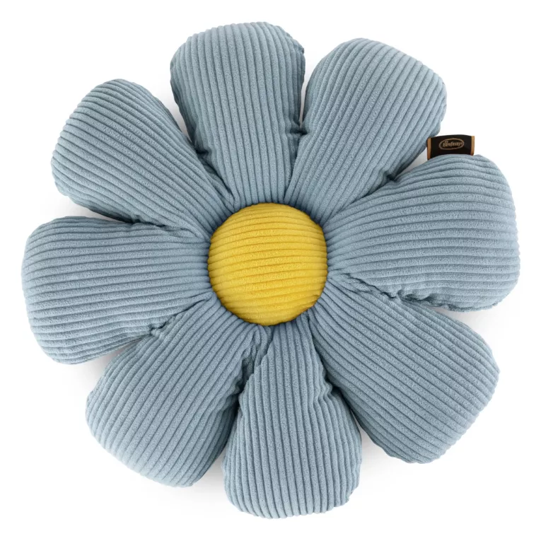 Poduszka w formie kwiatka 37 x 37 x 13 cm z sztruksu niebiesko, żółta FLOWERS Eurofirany