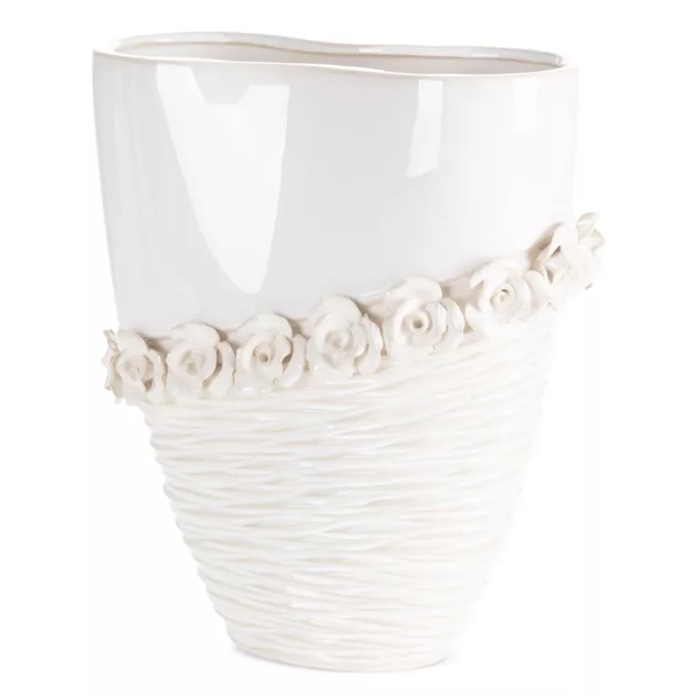 Wazon dekoracyjny kremowy zdobiony kwiatami 3D 27x13x32 cm ELIANA Eurofirany