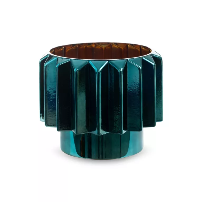Osłonka na doniczkę IRMA turkusowo-miedziana ze szkła artystycznego w stylu industrialnym Eurofirany
